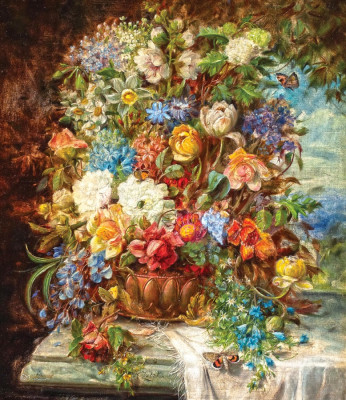 ₴ Репродукция натюрморт от 282 грн.: Летние цветы на подоконнике