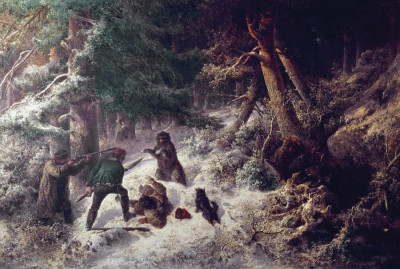 Купить картину от 95 грн. бытовой жанр: Зимняя охота на медведя