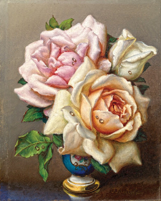 ₴ Репродукція натюрморт від 198 грн.: Біла та рожева троянди