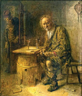 ₴ Репродукция бытовой жанр от 228 грн.: Сидящий мужчина с трубкой