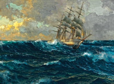 ⚓Репродукція морський краєвид від 235 грн.: Трищогловий корабель на морі