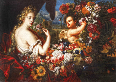 ₴ Репродукція натюрморт від 337 грн.: Венера та амур у квіткових гірляндах
