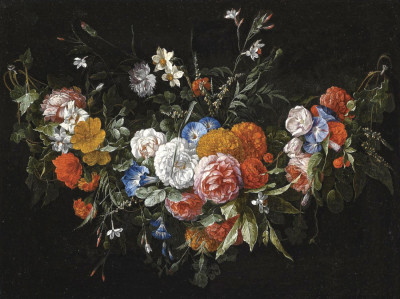 ₴ Репродукція натюрморт від 317 грн.: Гірлянда квітів, включаючи троянди та іпомея