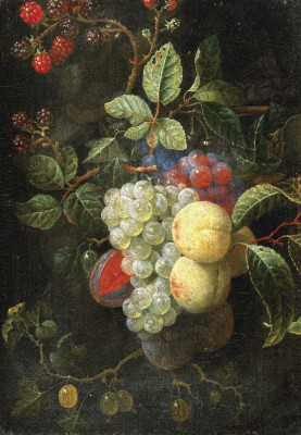 ₴ Репродукция натюрморт от 268 грн.: Гроздь винограда с персиками, сливой и ежевикой
