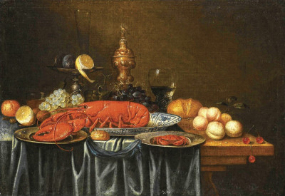 ₴ Репродукція натюрморт від 293 грн.: Омар, краб, фрукти, хліб та інші об'єкти