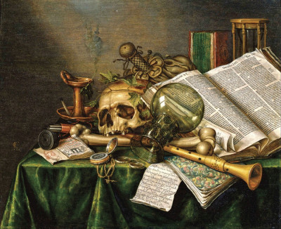 ₴ Репродукция натюрморт от 259 грн.: Натюрморт с книгами и рукописями и черепом