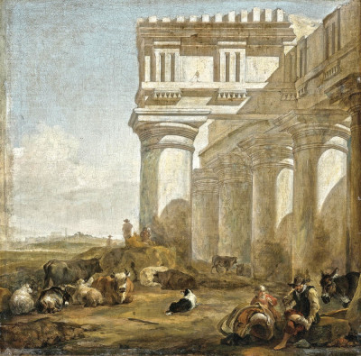 ₴ Репродукція побутовий жанр від 301 грн.: Римський храм та пастухи