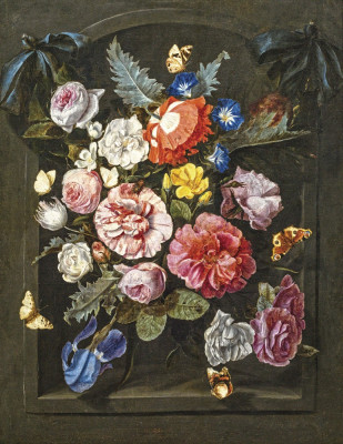 ₴ Репродукція натюрморт від 247 грн.: Букет квітів з метеликами
