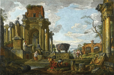 ₴ Картина міський пейзаж художника від 217 грн.: Каприччіо з класичними руїнами з фігурами, з базилікою Максенція на відстані