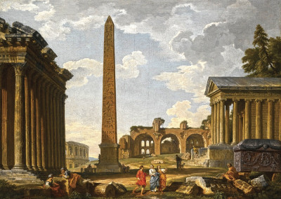 ₴ Картина міський пейзаж художника від 229 грн.: Вид Риму з стародавніми руїнами та Фламінським обеліском