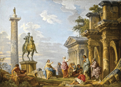 ₴ Картина міський пейзаж художника від 229 грн.: Каприччіо з фігурами біля статуї Марка Аврелія, колон Траяна та форуму Нерви