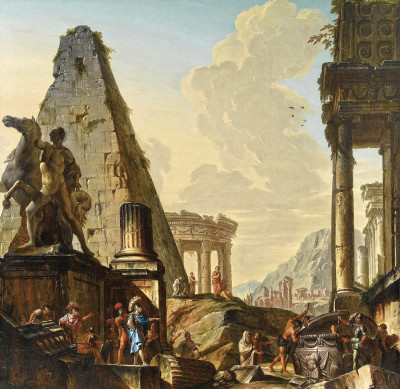 ₴ Картина міський пейзаж художника від 301 грн.: Архітектурне каприччіо з Олександром на гробниці Ахіла