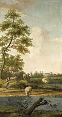₴ Репродукция пейзаж от 135 грн.: Речной пейзаж с пастухом и его овцами