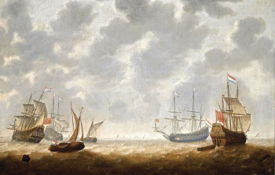 ⚓Репродукція морський краєвид від 211 грн.: Чотири галейні фрегати і два малі судна в неспокійному морі