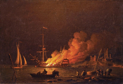 ⚓Репродукція морський краєвид від 223 грн.: Пожежа на судні вночі
