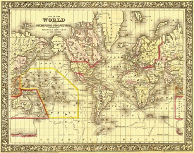 ₴ Стародавні карти високої роздільної здатності від 253 грн.: Карта світу з проекції Меркатора