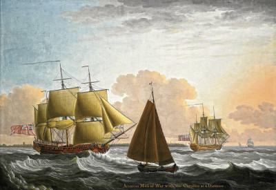 ⚓Репродукція морський пейзаж від 223 грн.: Англійський військовий корабель "Амазон" та військовий корабель "Кароліна" у сильний бриз на Норі