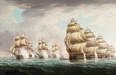 ⚓Репродукция морской пейзаж от 310 грн.: Действия командора Дэнса и графа де Линуа у Малаккского пролива, 15 февраля 1804