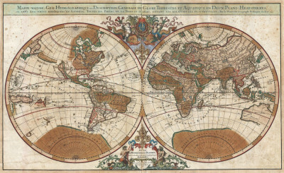 ₴ Древние карты высокого разрешения от 269 грн.: Карта мира по проекции полушарий