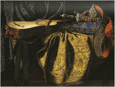 ₴ Репродукція натюрморт від 241 грн.: Гобелен, подушка, гітара та меч