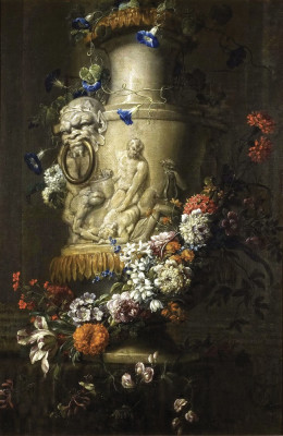 ₴ Репродукция натюрморт от 354 грн.: Мраморная ваза с гирляндой цветов