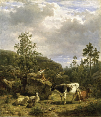 ₴ Репродукція пейзаж від 228 грн.: Лісовий пейзаж з пастушком та великою рогатою худобою