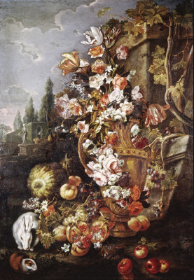 ₴ Репродукція натюрморт від 274 грн.: Квіти та фрукти в саду