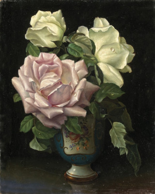 ₴ Репродукція натюрморт від 198 грн.: Троянди у блакитній вазі