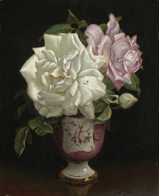 ₴ Репродукція натюрморт від 198 грн.: Троянди у рожевій вазі