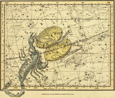 ₴ Стародавні карти високої роздільної здатності від 265 грн.: Небесний атлас, сузір'я Терези, Скорпіон