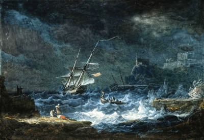 ⚓Репродукція морський краєвид від 293 грн.: Прибережна сцена із судами у шторм