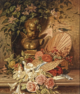 ₴ Репродукція натюрморт від 335 грн.: Троянди, лілії та прикраси