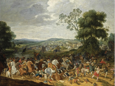 ₴ Репродукція батального жанру від 241 грн.: Cцена кавалерійської битви у горбистій місцевості