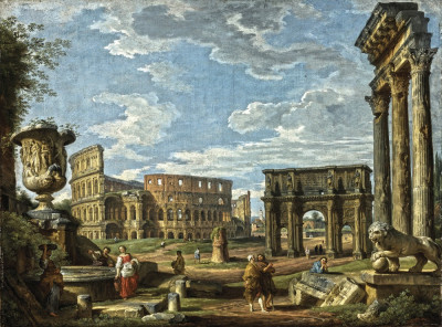 ₴ Картина міського пейзажу художника від 235 грн.: Каприччіо римських пам'яток з Колізеєм та аркою Костянтина