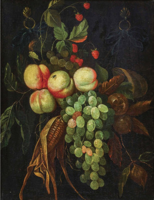 ₴ Репродукція натюрморт від 127 грн.: Персики, виноград та кукурудзяні качани