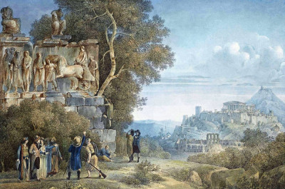 ₴ Репродукція краєвид від 217 грн.: Археологи оглядають барельєф на околиці Афін