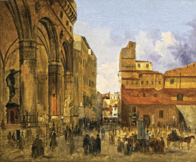 ₴ Картина міського пейзажу художника від 251 грн.: Флоренція, вид площі Делла Синьйорія з Лоджією Ланці ліворуч