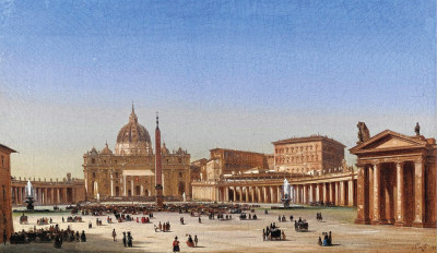 ₴ Картина міського пейзажу художника від 187 грн.: Благотворення Папи із собору Св. Петра