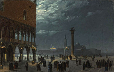 ₴ Картина міського пейзажу художника від 198 грн.: Місячне світло, вид на п'яцетту, Венеція