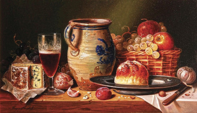 ₴ Репродукція натюрморт від 193 грн.: Натюрморт з вина, сиру та кераміки
