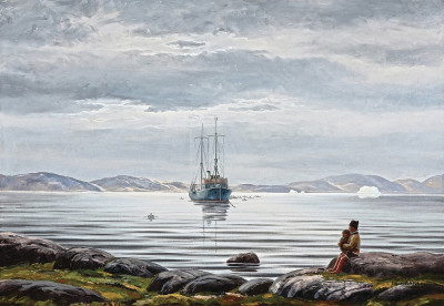 ⚓Репродукція морський краєвид від 293 грн.: Прибережна сцена з інуїтами, що зустрічають корабель