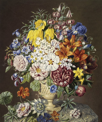 ₴ Репродукція натюрморт від 306 грн.: Квіти у вазі на мармуровому п'єдесталі