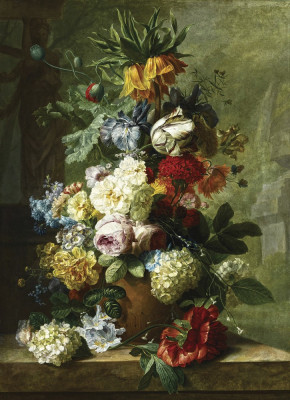 ₴ Репродукція натюрморт від 263 грн.: Квіти у вазі на мармуровому виступі