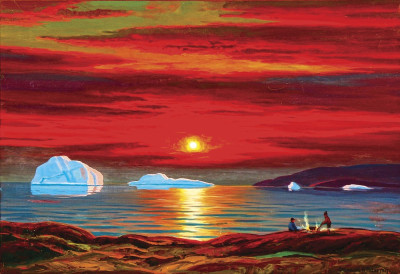 ⚓Репродукція морський краєвид від 293 грн.: Опівночі сонце над шхерами в Егедесмінді, Гренландія