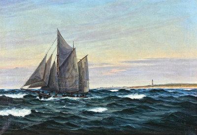⚓Репродукція морський краєвид від 293 грн.: Вітрильний корабель у морі біля маяка Хіртсхальс