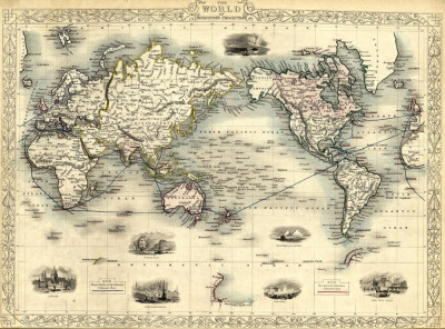 ₴ Стародавні карти високої роздільної здатності від 309 грн.: Світ на проекції Меркатора