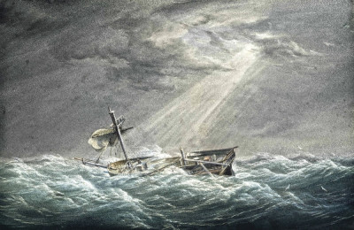 ⚓Репродукція морський краєвид від 211 грн.: Корабельна аварія, сонце проривається крізь хмари після шторму