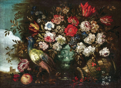 ₴ Репродукція натюрморт від 235 грн.: Натюрморт з квітами та павичом