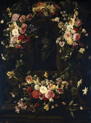 ₴ Репродукція натюрморт від 257 грн.: Святий Феліпе у ніші, оточеній квітами