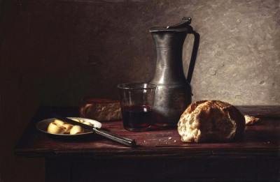 ₴ Репродукція натюрморт від 211 грн.: Натюрморт з сиром, хліб, олія та вино